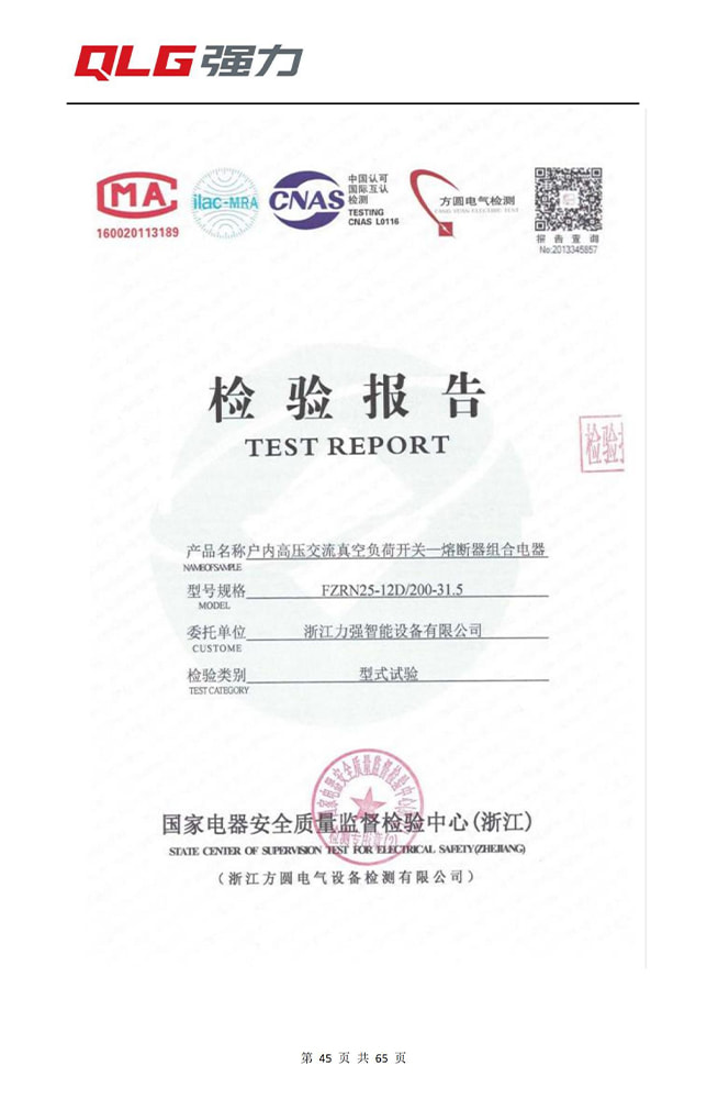 Indoor High Voltage AC Vacuum Load Switch-Fuse Combination Switch Type Test